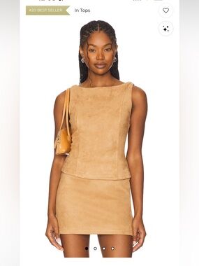 Sleeveless faux Suede top with  Camel Mini skirt